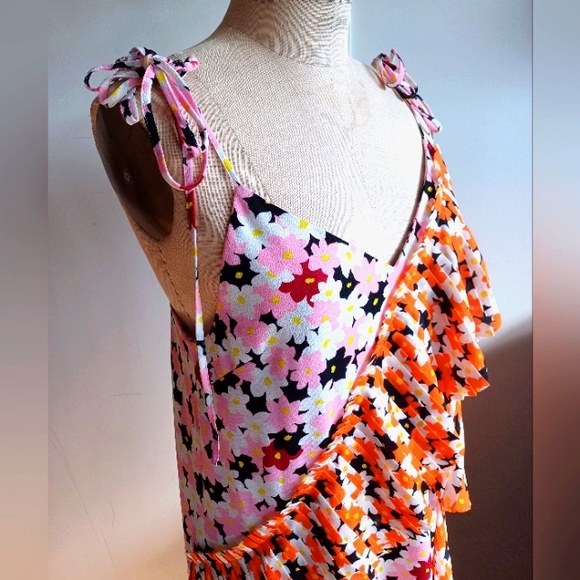 Kenzo Paris Daisy Floral Print Ruffle Slip Dress US 8 - Picture 4 of 9
